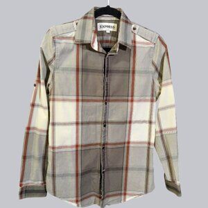 Men's EXPRESS Plaid Slim Fit Button Down Shirt S (14/14 1/2)-EUC